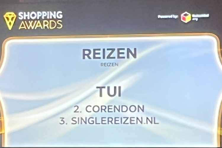 3e plek voor Singlereizen.nl tijdens de Shopping Awards 2024